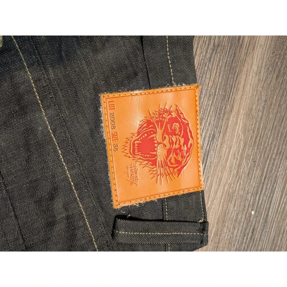 Ed Hardy Mens Gold Foil Logo Wide Leg Denim Jeans Dark Wash‎ 36x34 NWT Lot 2008